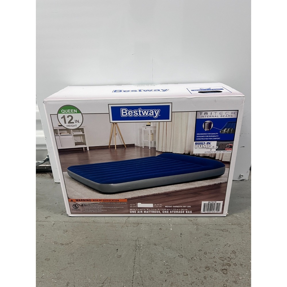 Bestway Tritech Air Mattress Queen 12" Antimicrobial Coating Built-in AC Pump‎